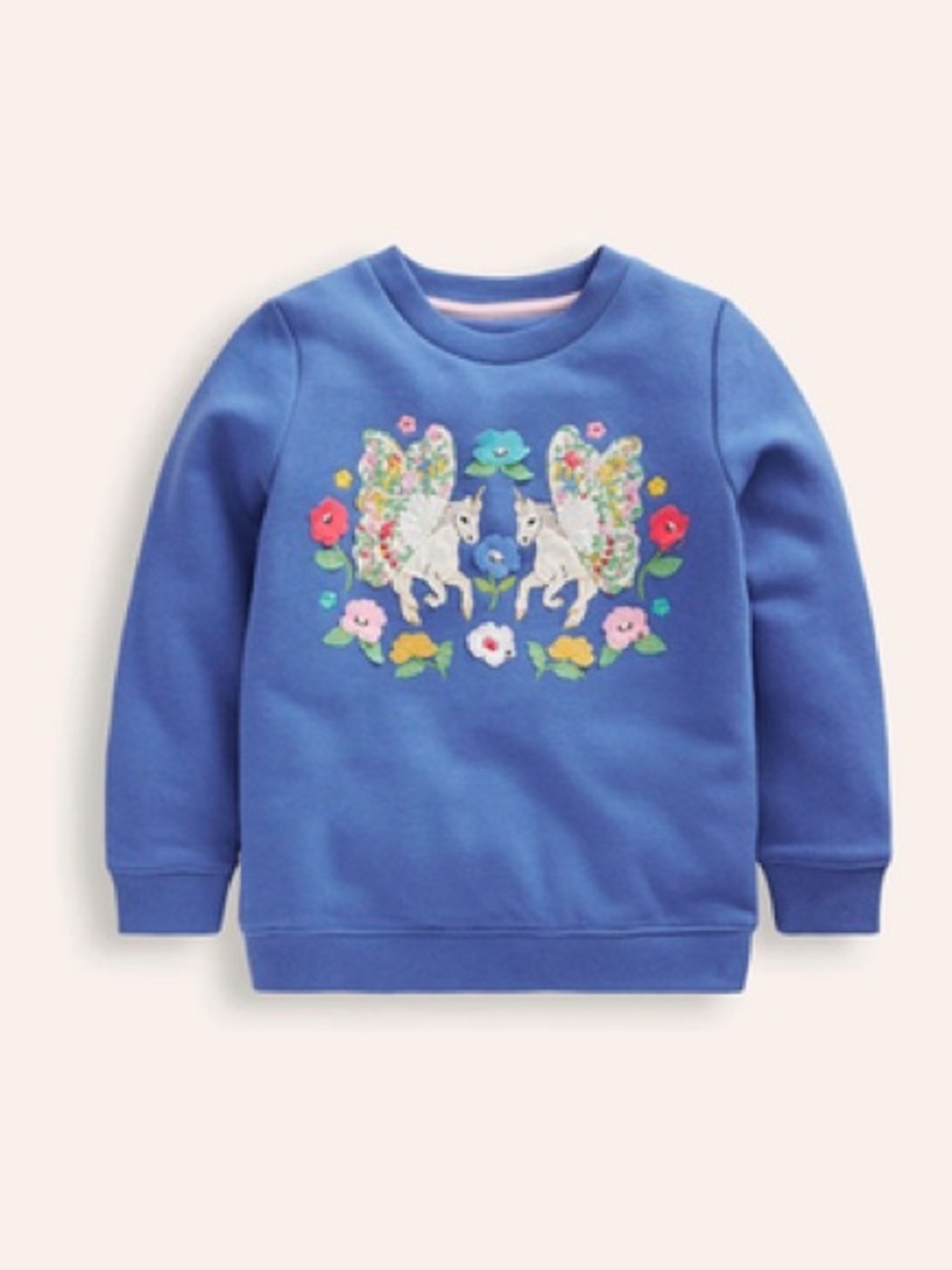 Mini Boden Royal Blue Unicorn & Floral Sweatshirt